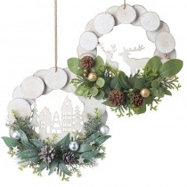 Hanging White Wreath With Festive Scenes