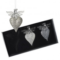 Hanging Glass Angel On Glitter Heart Set