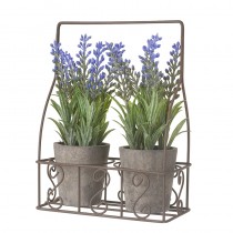Lavender Pots In Metal Swirls Holder