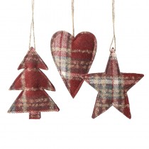 Red Tartan Christmas Decs Mix Of 3