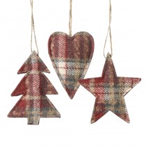 Red Tartan Christmas Decs Mix Of 3