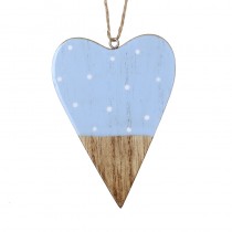 Blue Spot Print Wooden Heart Decoration