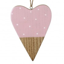 Pink Spot Print Wooden Heart Decoration