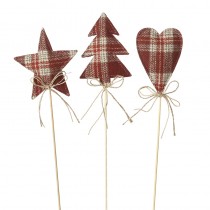 Star,Tree & Heart On Stick In Tartan