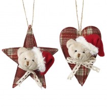 Fabric Star And Heart Bear Hangers Mix