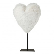 White Fluffy Heart On Stand Lge