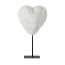 White Fluffy Heart On Stand Sml