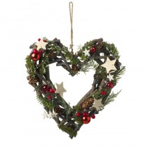Red & Woodland White Stars Heart Wreath