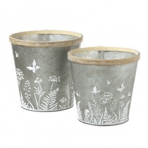 Butterfly & Flower Design Metal Pots
