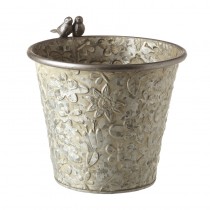 Metal Pot With Bird Deco