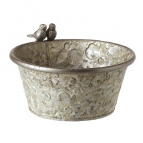 Metal Pot With Bird Deco