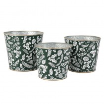 Green Metal Holly Design Pots Set Of 3
