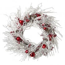 Red Bauble & White Foliage Wreath