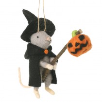 Black Felt Flying Mouse With Pumpkin Dec