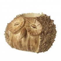 Wooden Finish Resin Owl Pot