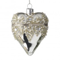 Silver Heart With Pearls Casket Bauble