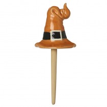 Orange Ceramic Hat On Wooden Stake
