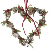 Fir Cone Heart Wreath With Red Bow