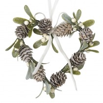 Fir Cone & Mistletoe Heart Wreath