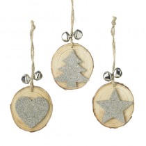 Mix Of 3 Heart Tree Star Hanging Logs