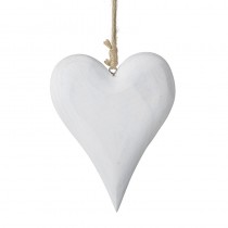 Wooden Hanging White Heart Lge