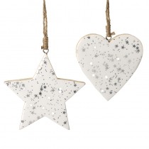 Silver Stars Wooden  Star & Heart Mix