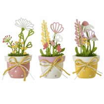 Metal Flowers In Spotty Pots Mix 3