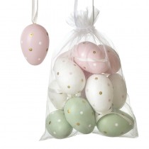 Spotty Wooden Egg Hanging Decs Set 12