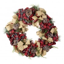 Wreath With Tartan Bows And Pinecones