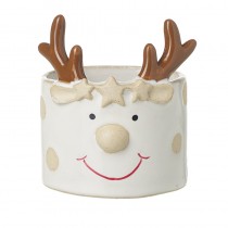 Smiling White Deer Pot With Antlers