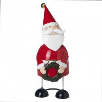 Standing Metal Santa With Green Wreath
