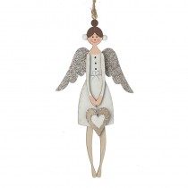 White Wooden Angel With Heart Tree Decor