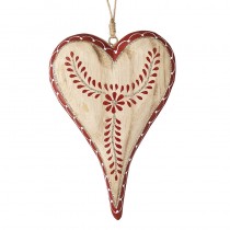 Hanging Wooden Heart Red Pattern