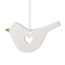 White Bird With Heart Cut Out Hanger