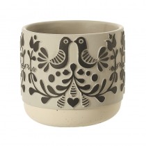 Folk Art Bird Design Pot Sml